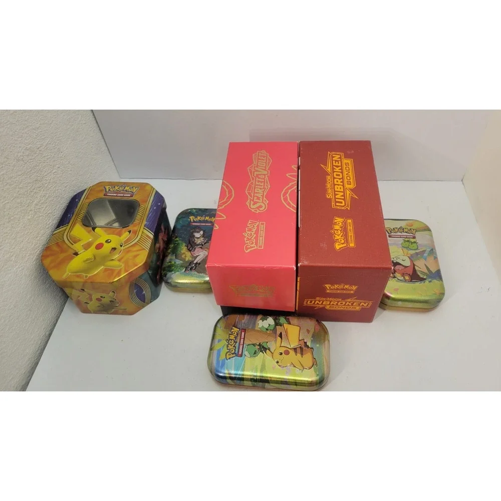 Pokemon TCG Empty ETB Boxes & Tins Lot Scarlet Violet Unbroken Bonds Pikachu...